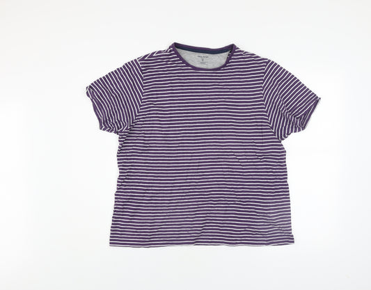 James Pringle Men's Purple Striped Cotton Crew Neck T-Shirt Medium