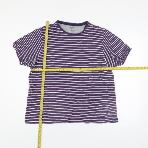 James Pringle Men's Purple Striped Cotton Crew Neck T-Shirt Medium
