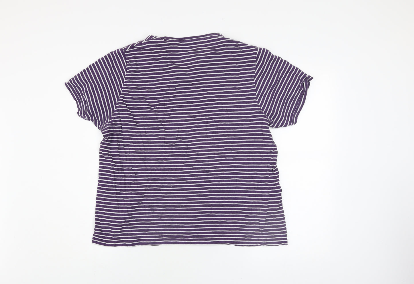 James Pringle Men's Purple Striped Cotton Crew Neck T-Shirt Medium