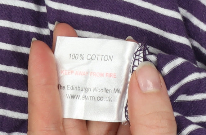 James Pringle Men's Purple Striped Cotton Crew Neck T-Shirt Medium