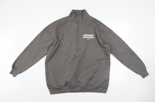 Boohoo Womens Grey 1/4 Zip Pullover Sweatshirt XS Relaxed Fit