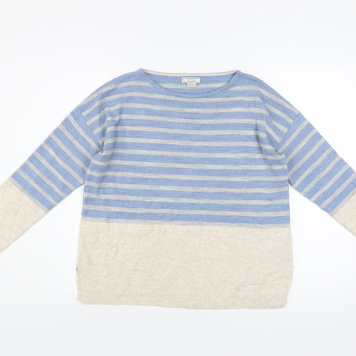 Fat Face Womens Blue Beige Striped Acrylic Jumper Size 12