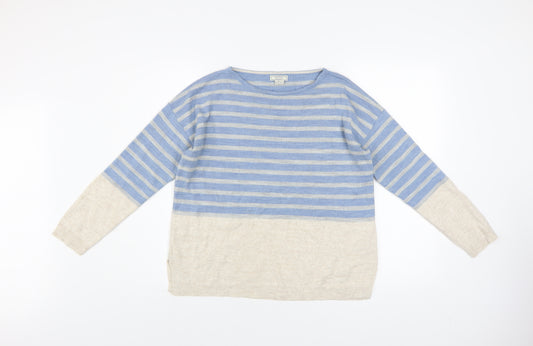 Fat Face Womens Blue Beige Striped Acrylic Jumper Size 12