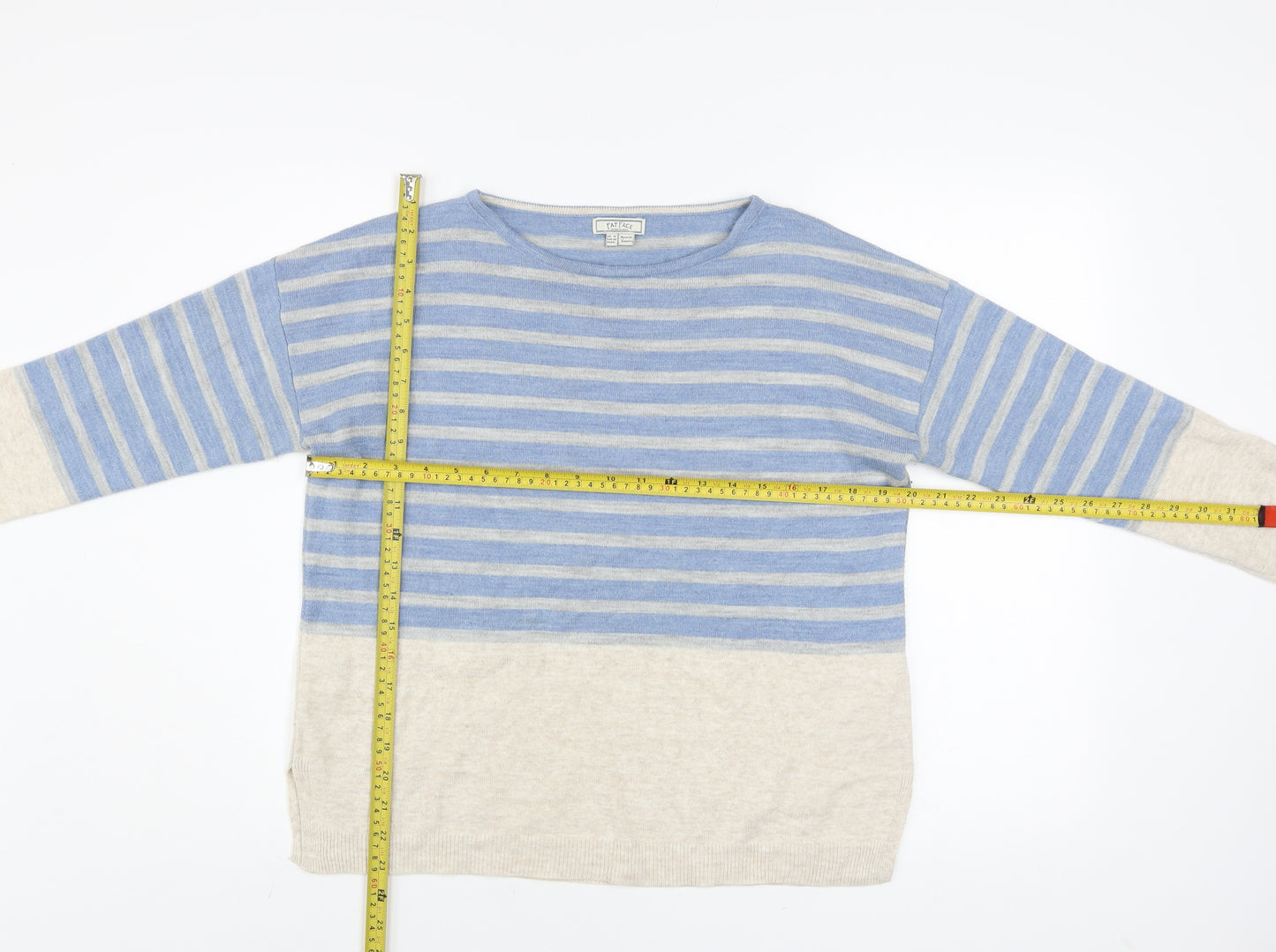 Fat Face Womens Blue Beige Striped Acrylic Jumper Size 12