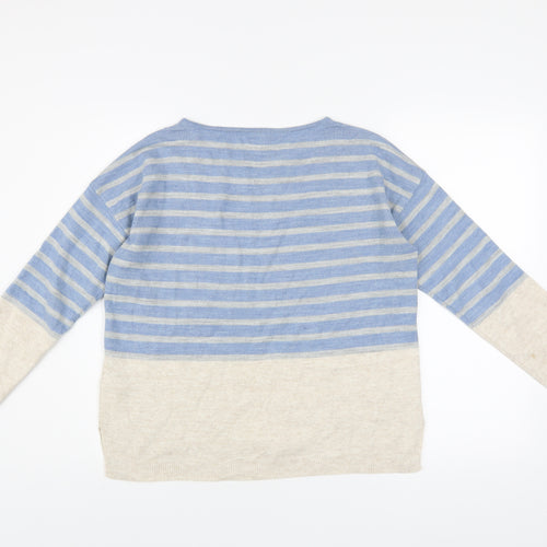 Fat Face Womens Blue Beige Striped Acrylic Jumper Size 12