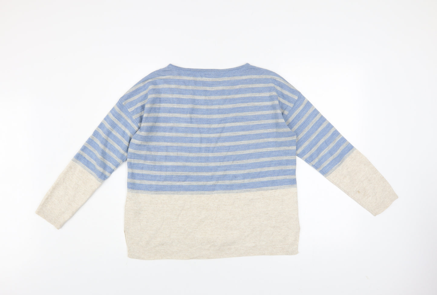 Fat Face Womens Blue Beige Striped Acrylic Jumper Size 12