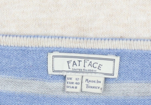 Fat Face Womens Blue Beige Striped Acrylic Jumper Size 12