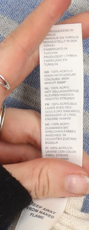 Fat Face Womens Blue Beige Striped Acrylic Jumper Size 12