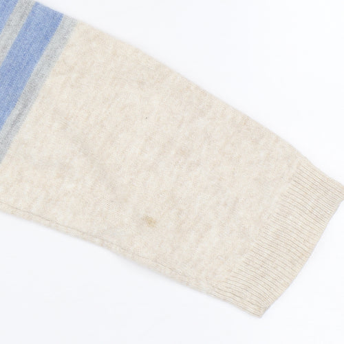 Fat Face Womens Blue Beige Striped Acrylic Jumper Size 12