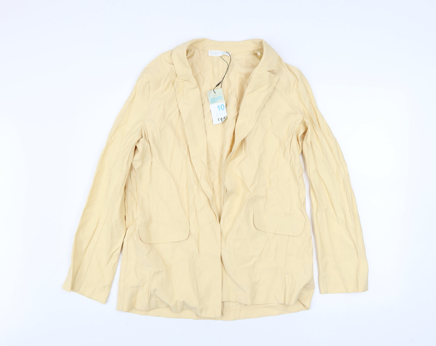 Primark Women Beige Size 10 Blazer Jacket Sustainable Viscose Blend