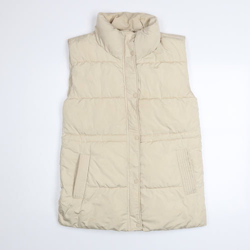 Stradivarius Women Beige Puffer Waistcoat Size 8 Lightweight Water Resistant