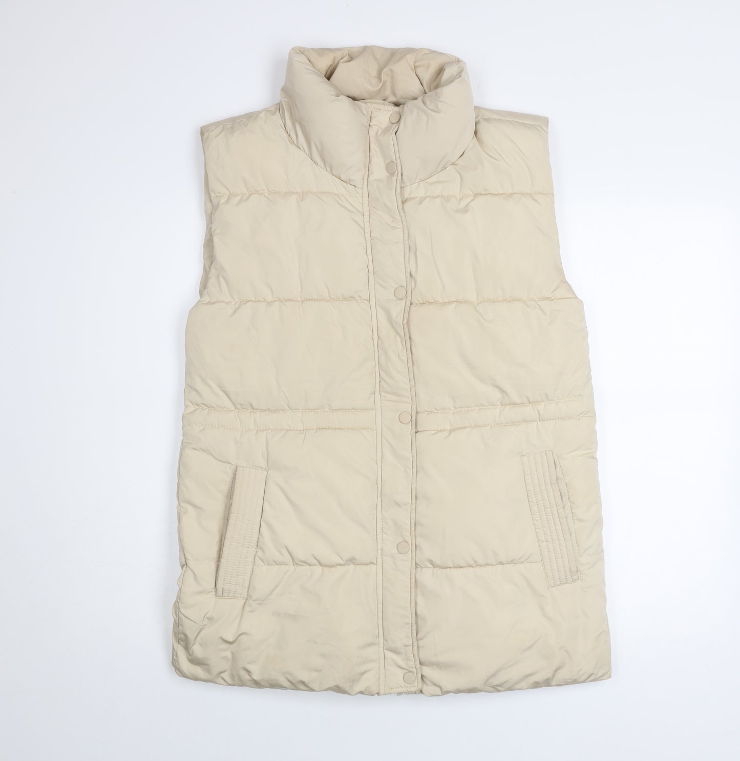 Stradivarius Women Beige Puffer Waistcoat Size 8 Lightweight Water Resistant