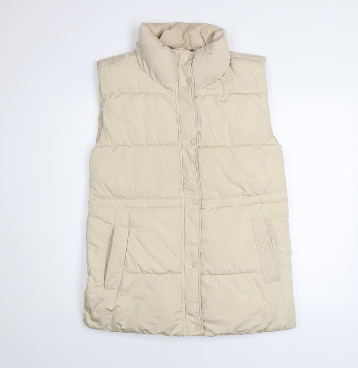 Stradivarius Women Beige Puffer Waistcoat Size 8 Lightweight Water Resistant