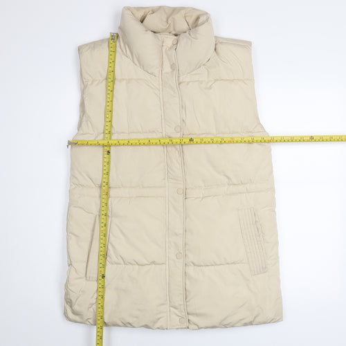 Stradivarius Women Beige Puffer Waistcoat Size 8 Lightweight Water Resistant