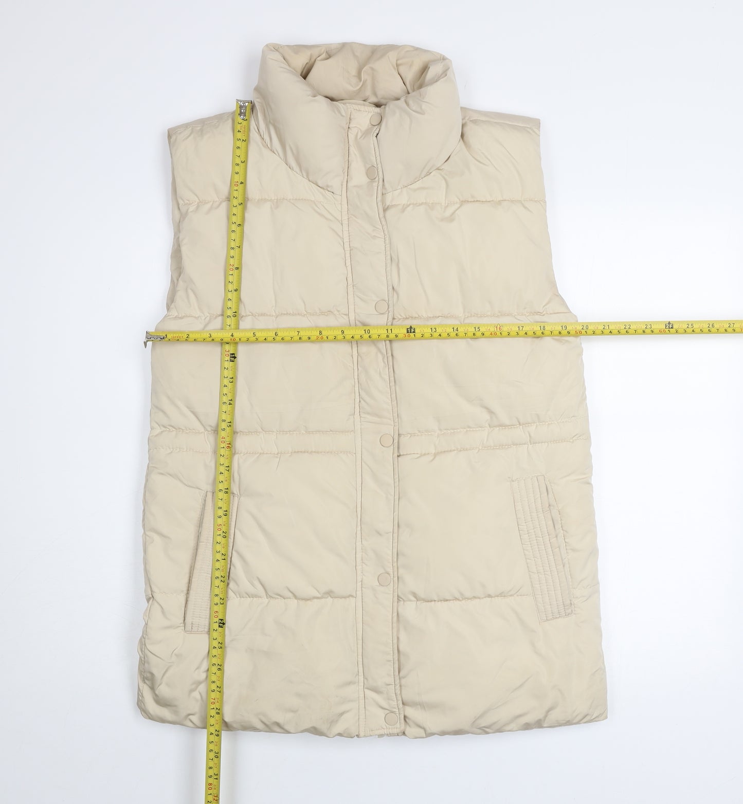 Stradivarius Women Beige Puffer Waistcoat Size 8 Lightweight Water Resistant