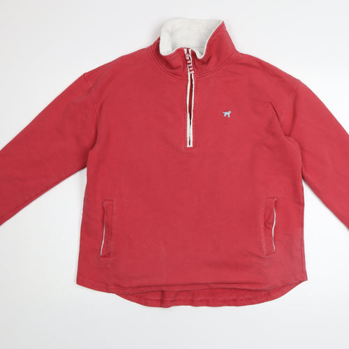 Joules Women Red 1/4 Zip Pullover Sweatshirt UK 14 L Fleece Lined
