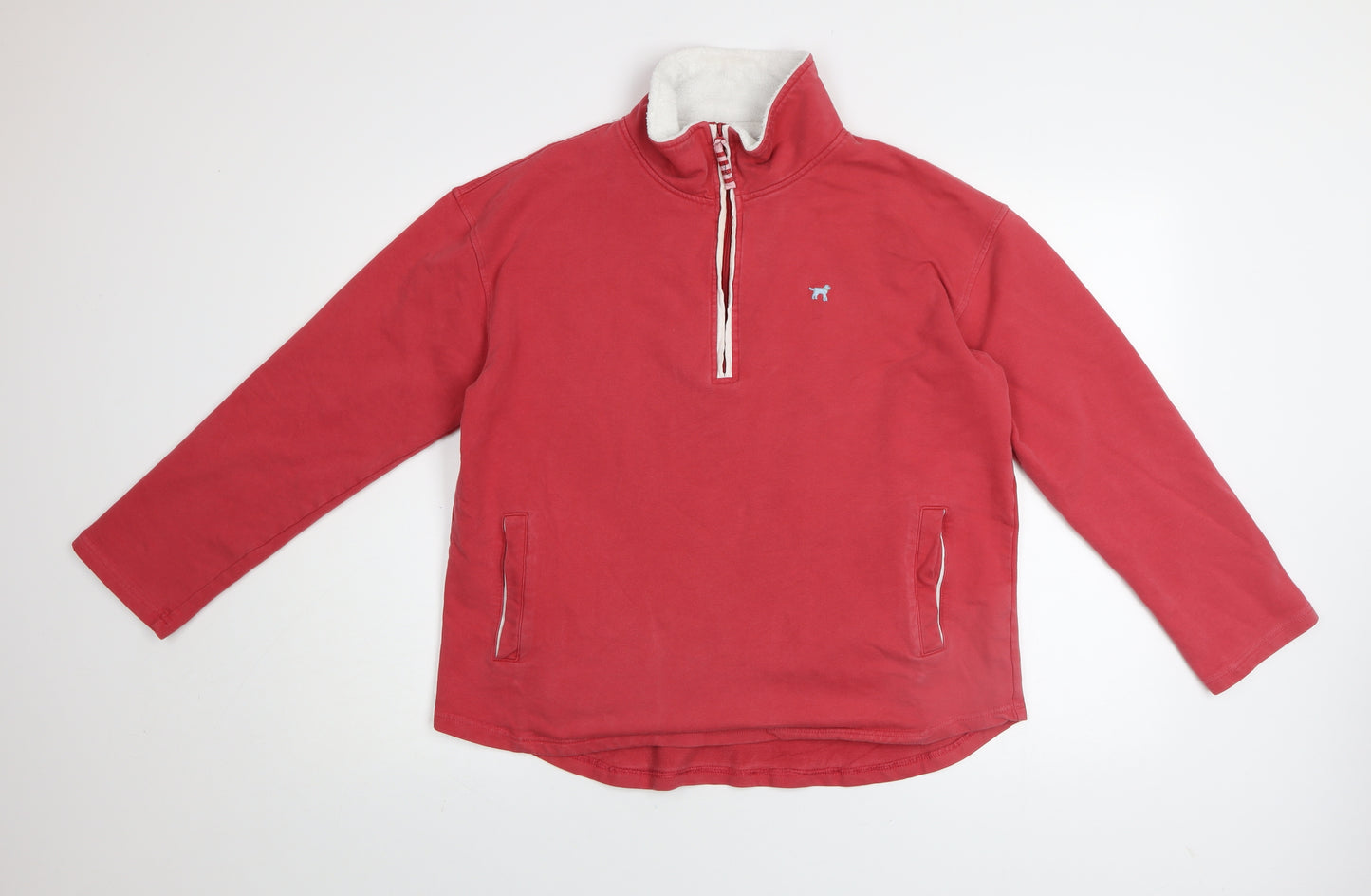 Joules Women Red 1/4 Zip Pullover Sweatshirt UK 14 L Fleece Lined