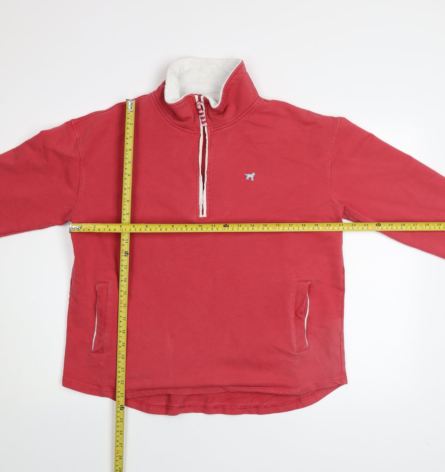 Joules Women Red 1/4 Zip Pullover Sweatshirt UK 14 L Fleece Lined