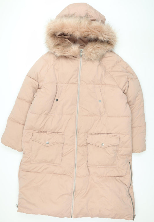 George Women Pink Faux Fur Hooded Long Puffer Coat XL