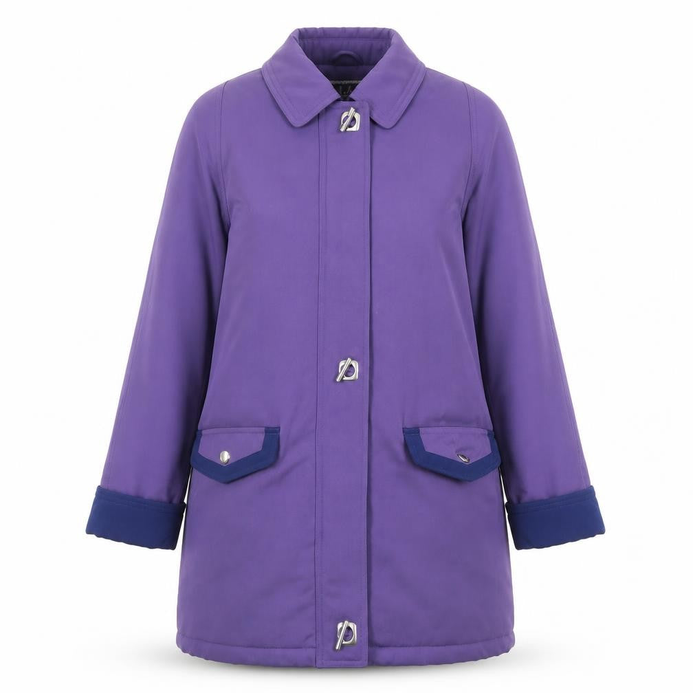 Front view of Isle Women’s Purple Polyester Mid-Length Overcoat, size UK 12