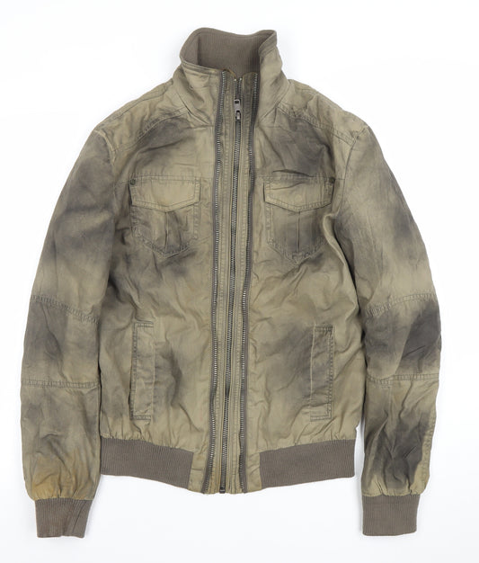 H&M Men’s Green Cotton Bomber Jacket Size M Full Zip Casual Style