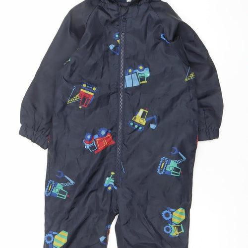 Mammut Boys Blue Vehicle Print Waterproof Hooded Rain Snowsuit 2-3 Years