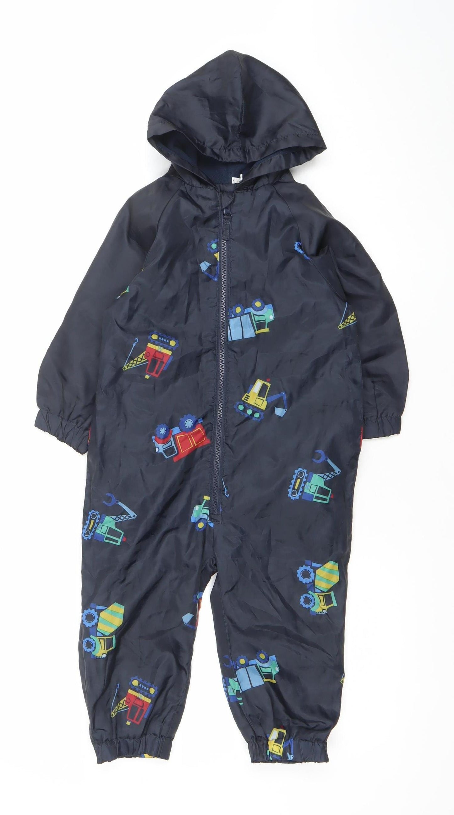 Mammut Boys Blue Vehicle Print Waterproof Hooded Rain Snowsuit 2-3 Years