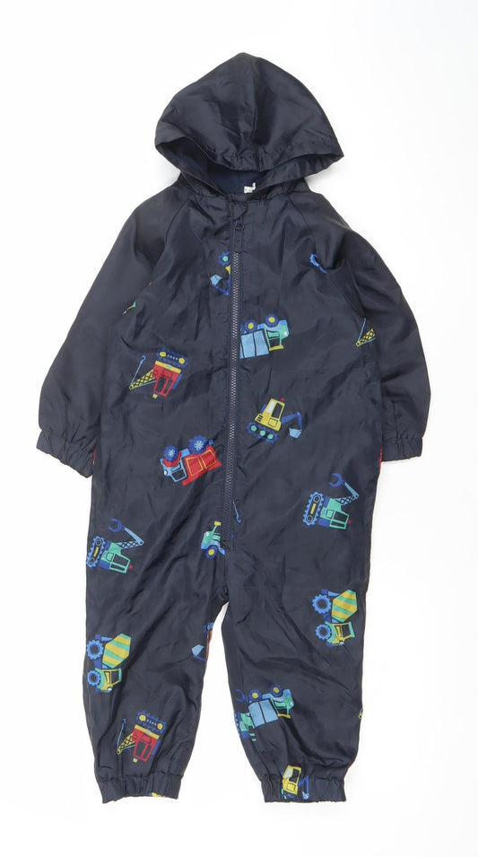 Mammut Boys Blue Vehicle Print Waterproof Hooded Rain Snowsuit 2-3 Years