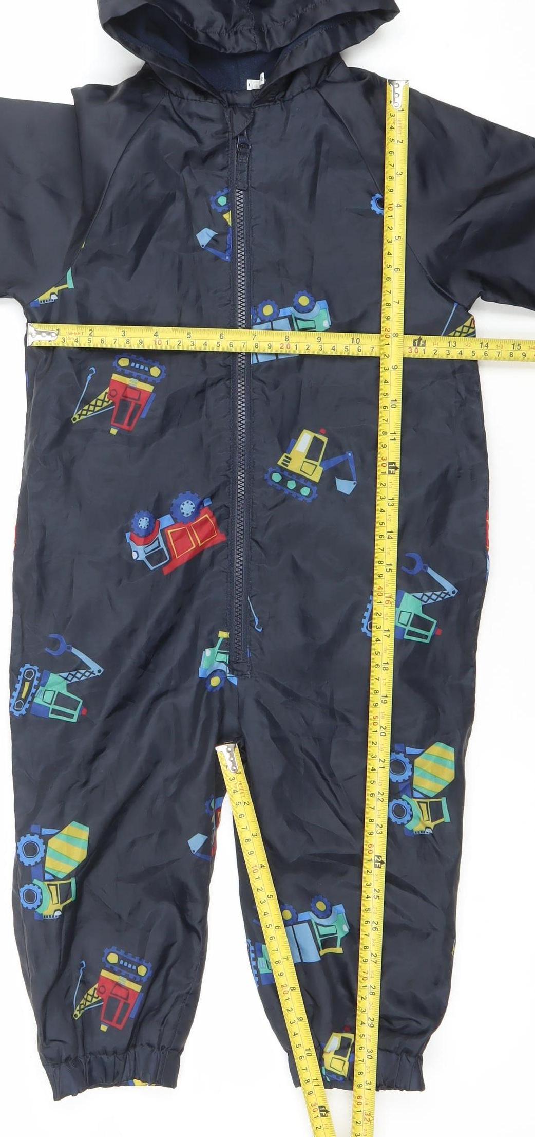 Mammut Boys Blue Vehicle Print Waterproof Hooded Rain Snowsuit 2-3 Years