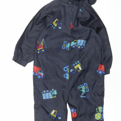 Mammut Boys Blue Vehicle Print Waterproof Hooded Rain Snowsuit 2-3 Years