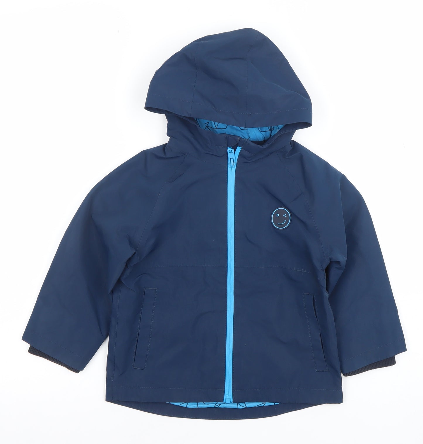 Next Boys Blue Hooded Rain Coat Jacket 2-3 Years Water Resistant