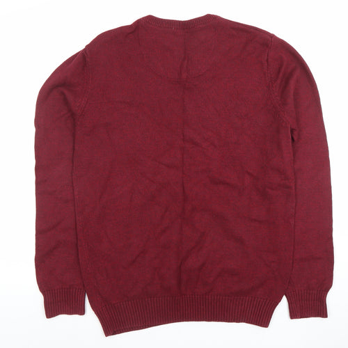 Maine New England Men's Red V-Neck Cotton Blend Jumper Size M