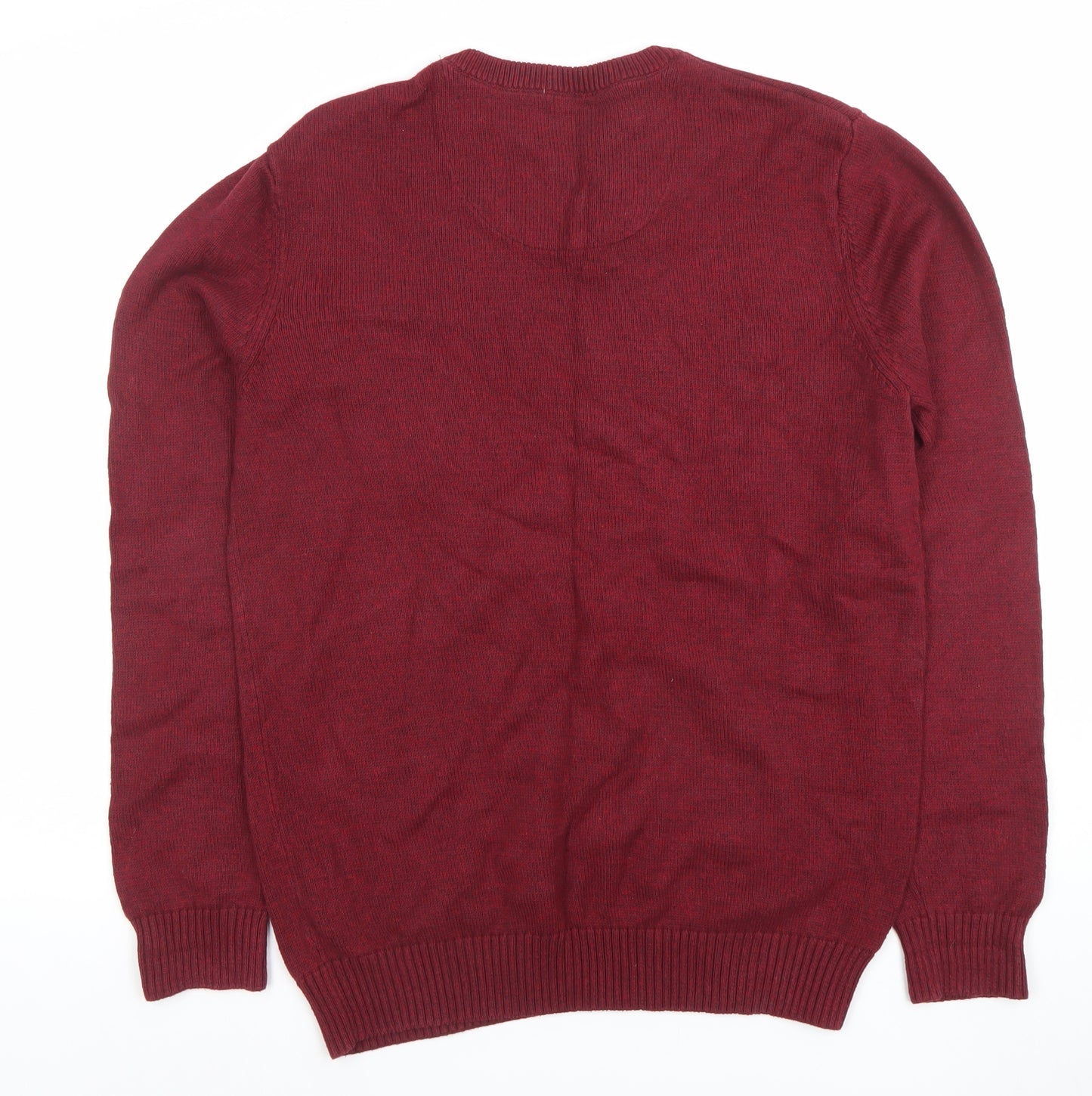 Maine New England Men's Red V-Neck Cotton Blend Jumper Size M