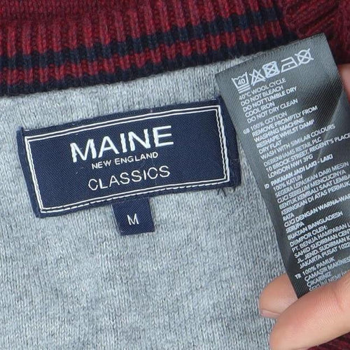 Maine New England Men's Red V-Neck Cotton Blend Jumper Size M