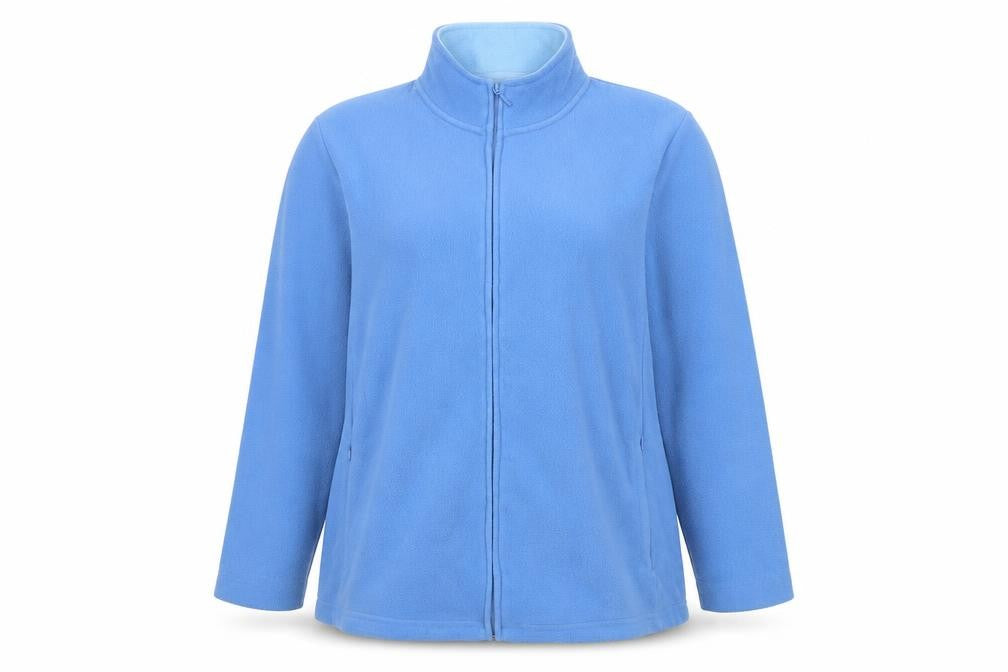 Front view of ISLE ESSENTIALS Women Blue Fleece Full Zip Jacket, size 22