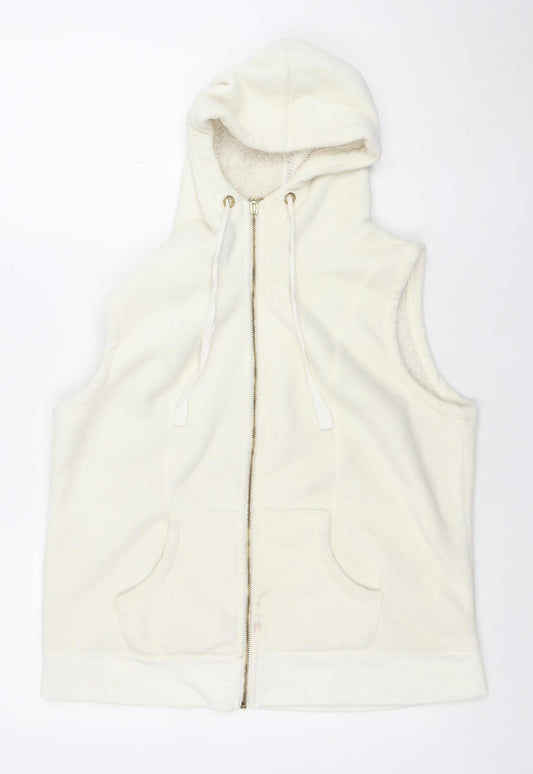 BY S. Women Ivory Fleece Hooded Waistcoat Size 16 Bodywarmer