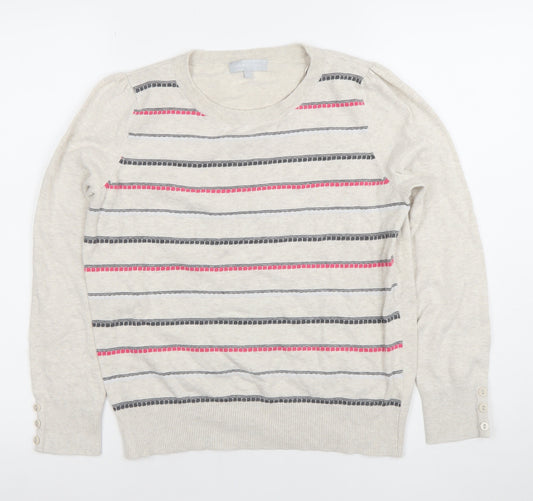 Red Herring Women’s Beige Striped Cotton Knit Long Sleeve Top Size 14