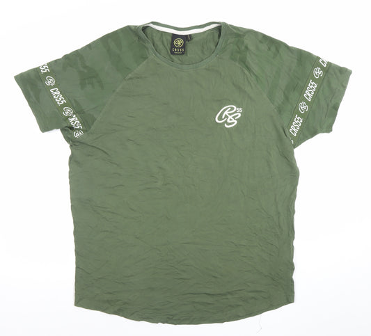 Crosshatch Men's Green 2XL Camouflage Sleeve Crew Neck T-Shirt