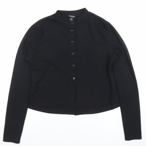 Boohoo Women Black Collared Button Cardigan Size 14
