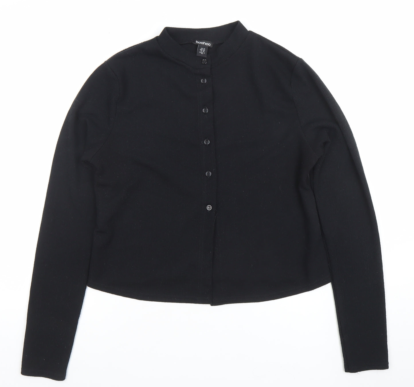 Boohoo Women Black Collared Button Cardigan Size 14