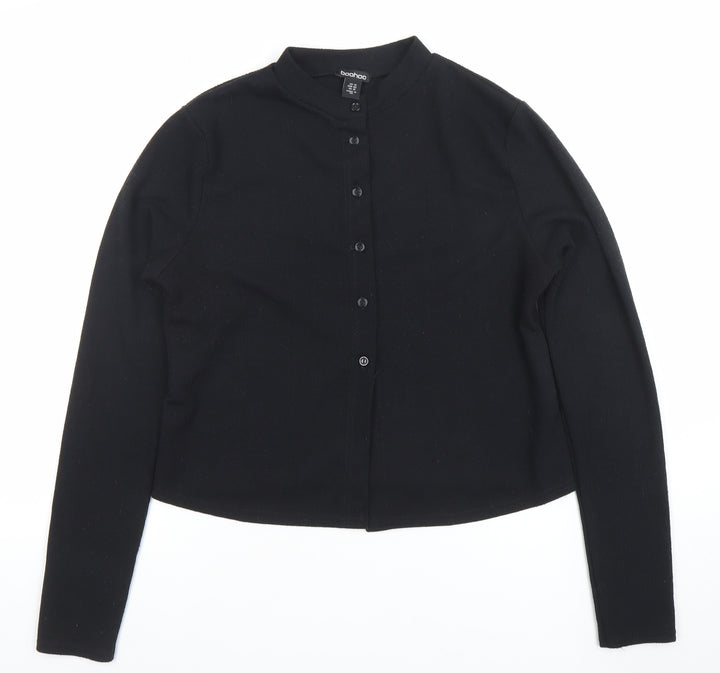 Boohoo Women Black Collared Button Cardigan Size 14
