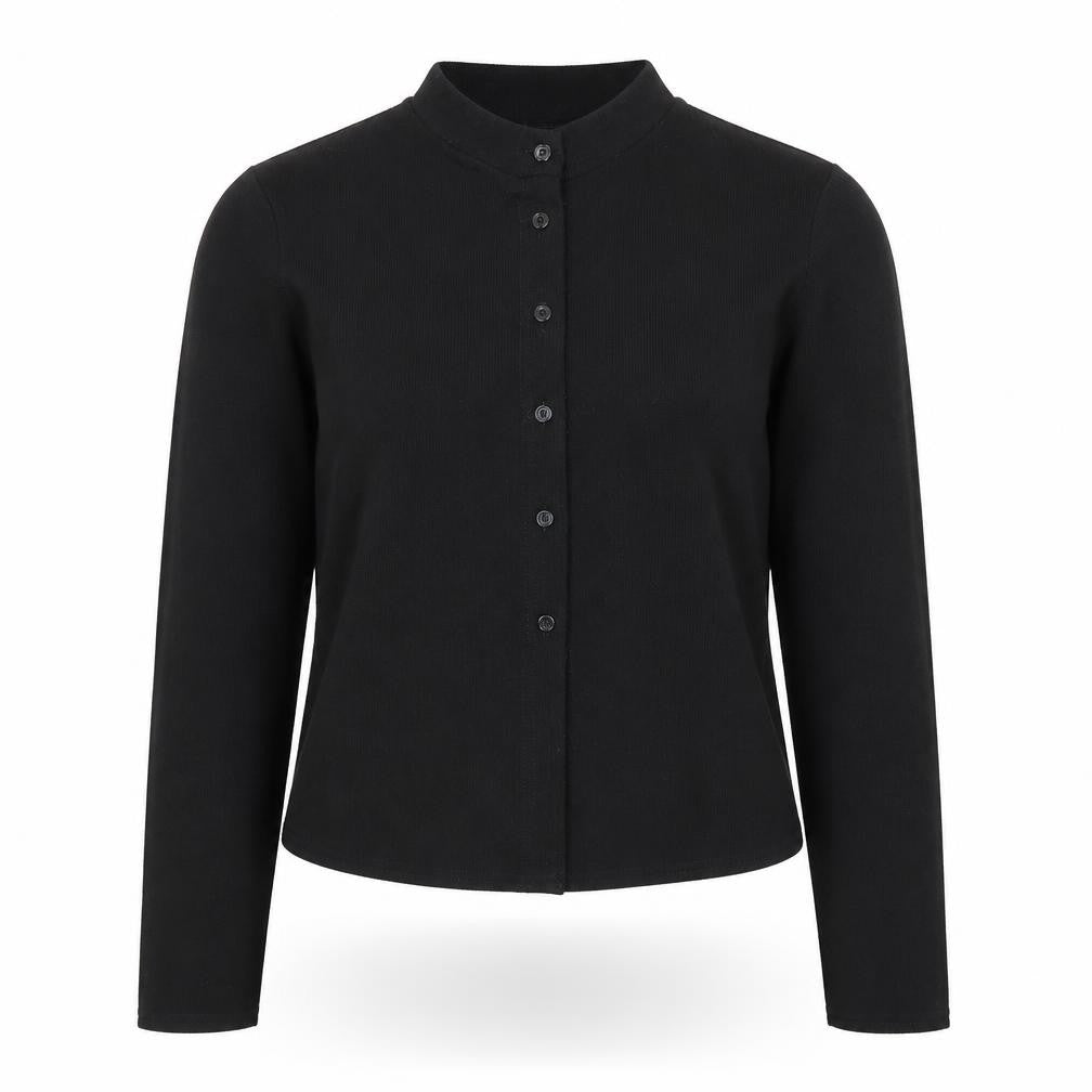 Front view of Boohoo Women Black Collared Button Cardigan, size 14