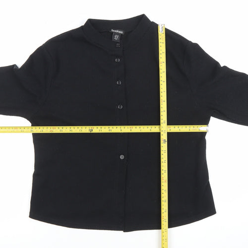 Boohoo Women Black Collared Button Cardigan Size 14