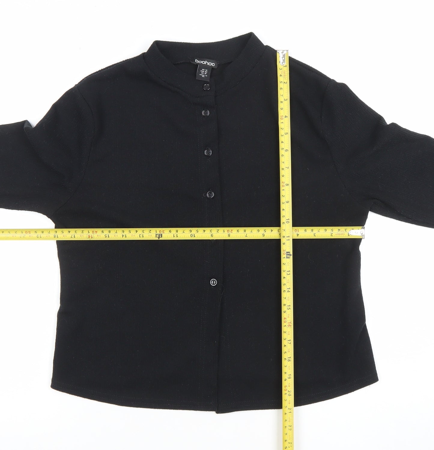 Boohoo Women Black Collared Button Cardigan Size 14