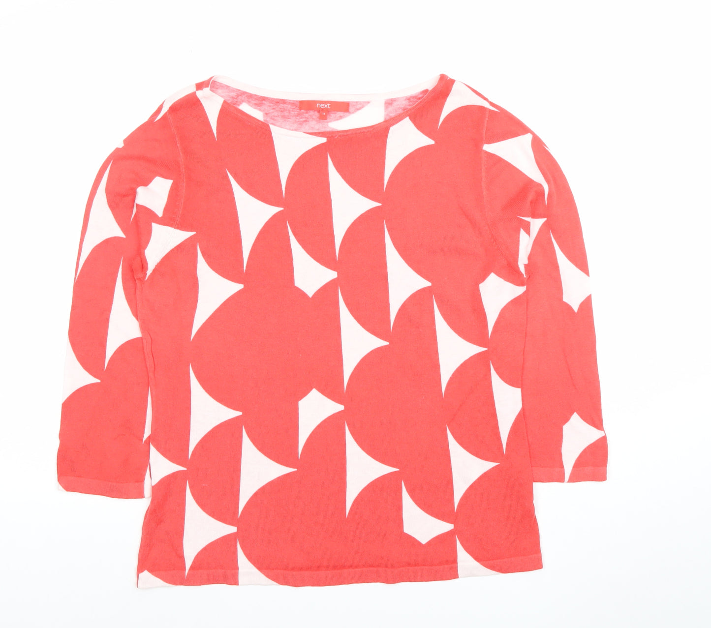 Next Women's Red Geometric 3/4 Sleeve Boat Neck Cotton T-Shirt Size 14