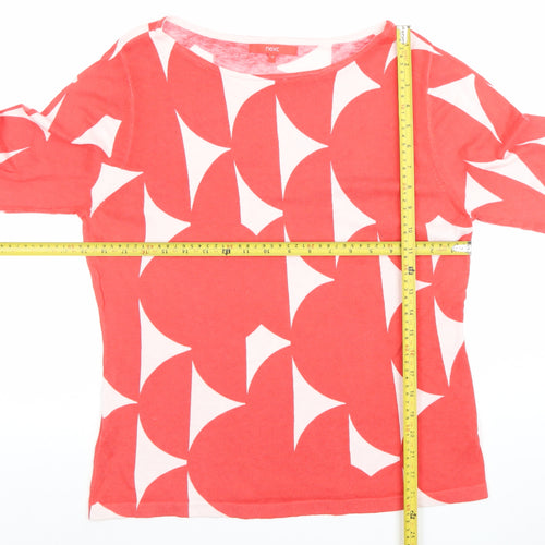Next Women's Red Geometric 3/4 Sleeve Boat Neck Cotton T-Shirt Size 14