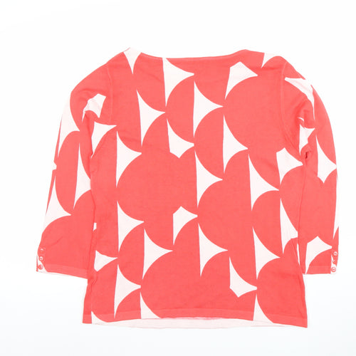 Next Women's Red Geometric 3/4 Sleeve Boat Neck Cotton T-Shirt Size 14