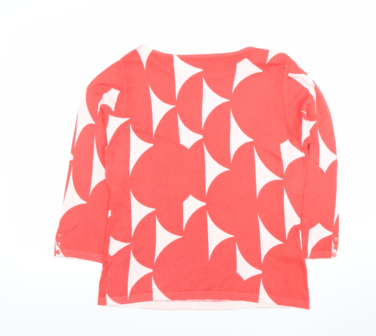 Next Women's Red Geometric 3/4 Sleeve Boat Neck Cotton T-Shirt Size 14