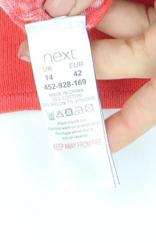 Next Women's Red Geometric 3/4 Sleeve Boat Neck Cotton T-Shirt Size 14