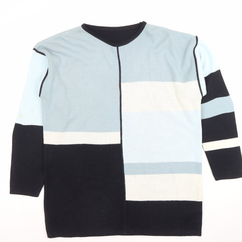 Marks and Spencer Women’s Blue Geometric V-Neck Long Sleeve Acrylic Jumper Size 10